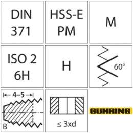 Gwintownik maszynowy DIN371 HSSE-PM TiALN, typ H, kszt.B M5 GÜHRING