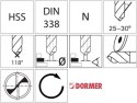 Wiertlo krete HSS DIN338N3,3mm 118G typ N 4xD A5103.3 TiN Dormer